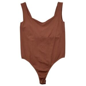 Free People Intimately Clean Lines V Neck Bodysuit Brown L/XL Seamless Stretch